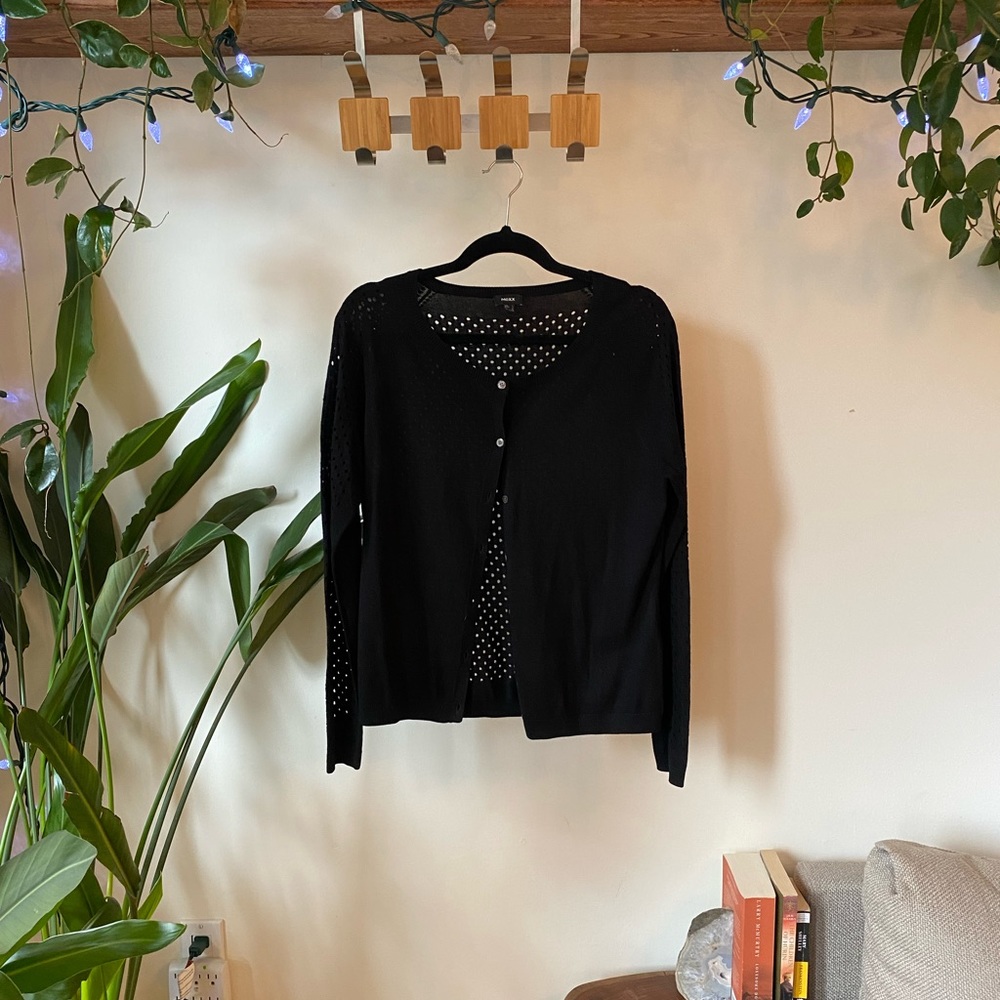 Mexx Black Cardigan, hole pattern, Size L